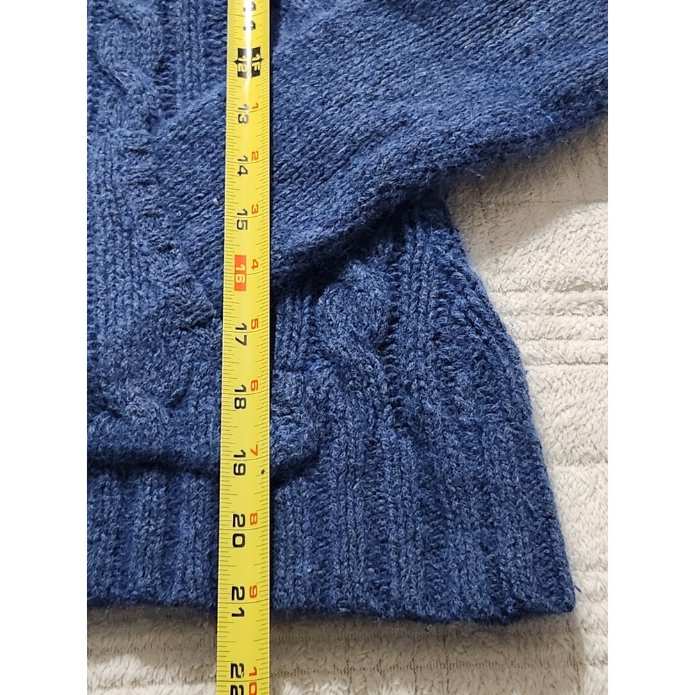 Lilu Angora Wool Blend Blue Hooded Sweater M‎ Chunky Cable Knit Crop - Picture 4 of 7